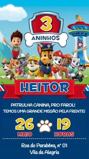 Convite de Aniversário Patrulha Canina Colorido para Editar