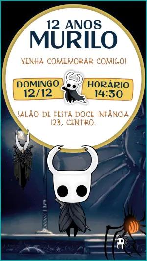 Convite de Aniversário Hollow Knight para Editar Online