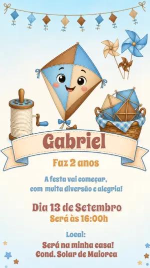 Convite de Aniversário Pipa Azul e Marrom para Editar Online