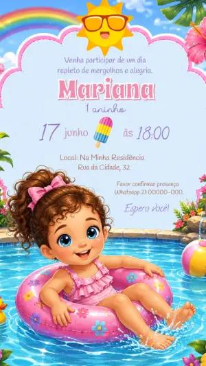 Convite Digital Festa na Piscina Verão Editável