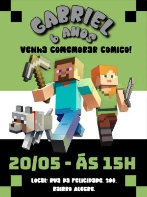 Convite de Aniversário Minecraft com Personagens para Editar Online