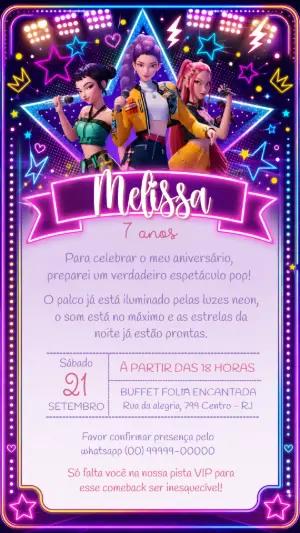 Convite de Aniversário Guerreiras do Kpop para Editar Online