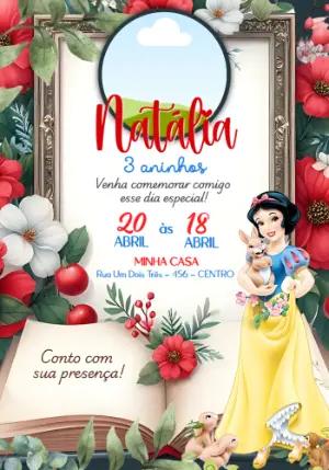 Convite Aniversário Branca de Neve com Foto Editável