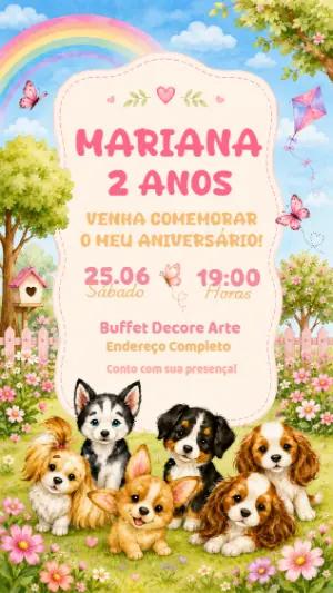 Convite de Aniversário Pets Fofos para Editar Online