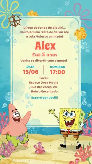 Convite de Aniversário Bob Esponja e Patrick para Editar Online