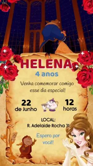 Convite Animado Aniversário A Bela e a Fera para Editar