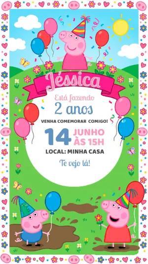 Convite Digital Infantil Peppa Pig para Aniversário Editável