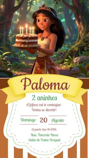 Convite de Aniversário Pocahontas Princesa Editável
