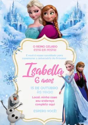 Convite de Aniversário Frozen Reino Gelado para Editar