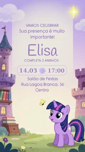 Convite de Aniversário Pônei Lilás Mágico para Editar