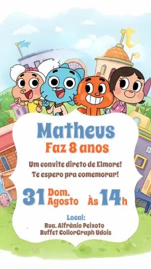 Convite Aniversário O Incrível Mundo de Gumball para Editar