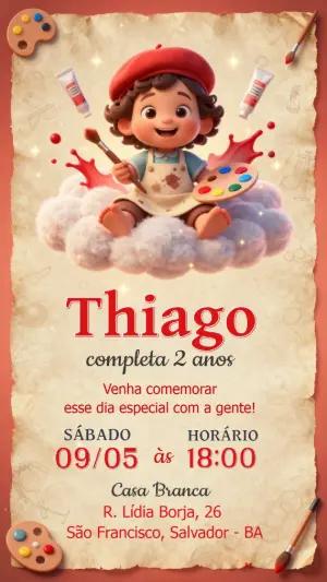 Convite de Aniversário Infantil Tema Pintor Editável Online