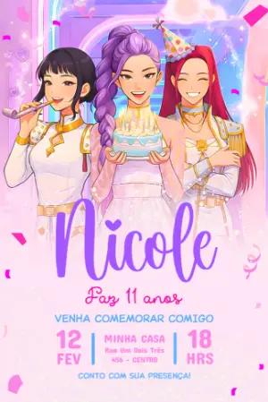 Convite Digital Aniversário Guerreiras do Kpop para Editar