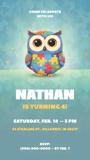 Editable Owl Birthday Invitation Autism Theme