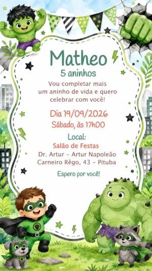 Convite de Aniversário Hulk Baby Editável para Festa Infantil