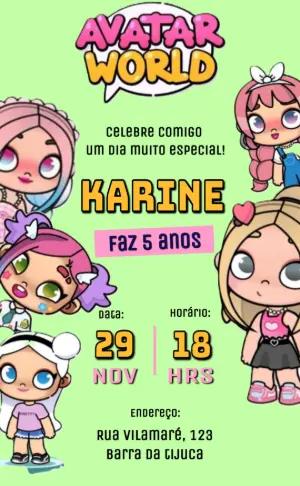 Convite de Aniversário Avatar World Colorido para Editar