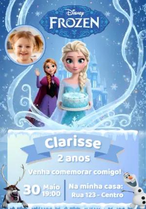 Convite de Aniversário Frozen com Foto para Editar