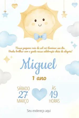 Convite Aniversário Raio de Sol para Editar Online