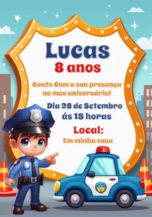 Convite Aniversário Tema Policial para Editar Online