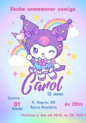 Convite de Aniversário Kuromi Fofo e Pastel para Editar