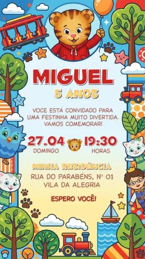 Convite de Aniversário Daniel Tigre Colorido para Editar