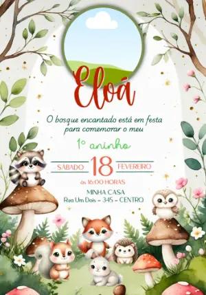 Convite de Aniversário Bosque Encantado Aquarela para Editar