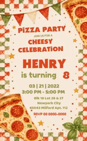 Editable Pizza Party Birthday Invitation Template