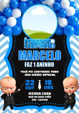 Convite de Aniversário Poderoso Chefinho Azul para Editar