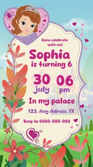 Editable Sofia the First Birthday Invitation with Purple Theme