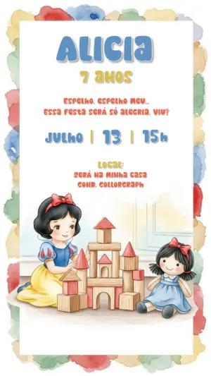 Convite Aniversário Branca de Neve Baby para Editar Online