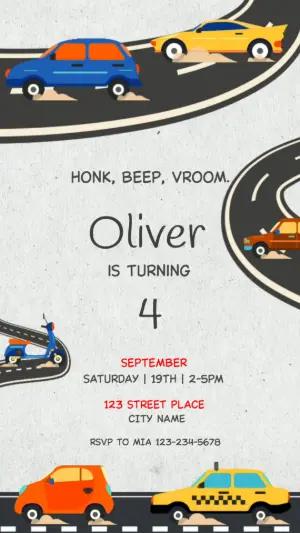 Animated Car Birthday Video Invitation to Edit Online