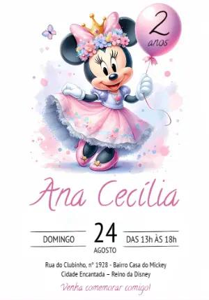 Convite Aniversário Minnie Princesa Editável para Imprimir
