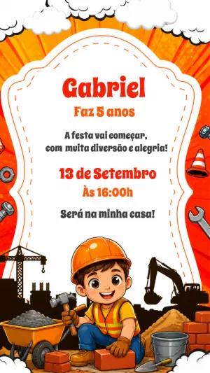 Convite de Aniversário Construtor: Modelo Digital Editável