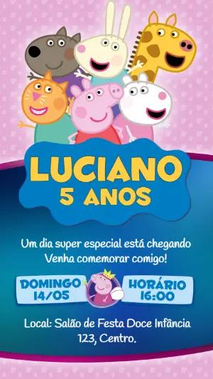 Convite de Aniversário Peppa Pig e Amigos Modelo Editável