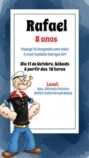 Convite Aniversário Popeye com Personagem para Editar Online