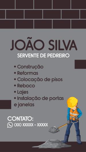 Cartão de Visita Profissional de Pedreiro Editável Online
