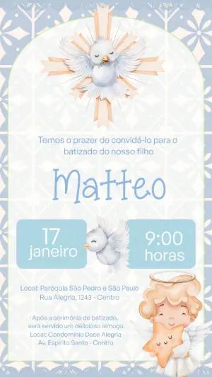 Convite de Batizado Delicado com Anjo Editável