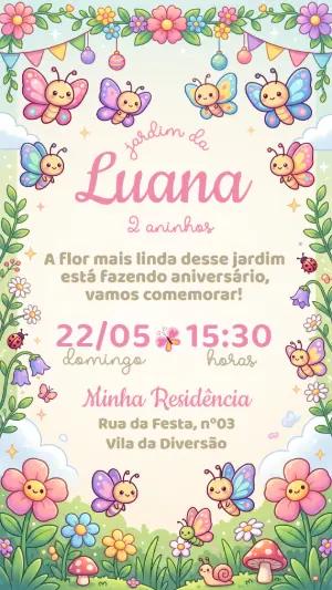 Convite de Aniversário Jardim das Borboletas Fofo Editável