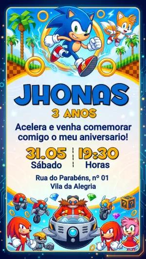 Convite de Aniversário Sonic Colorido para Editar Online