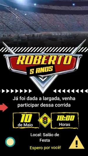 Convite Animado de Aniversário Carros para Editar Online