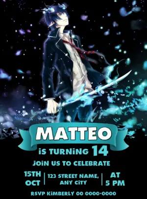 Editable Anime Birthday Invitation with Blue Flame Hero