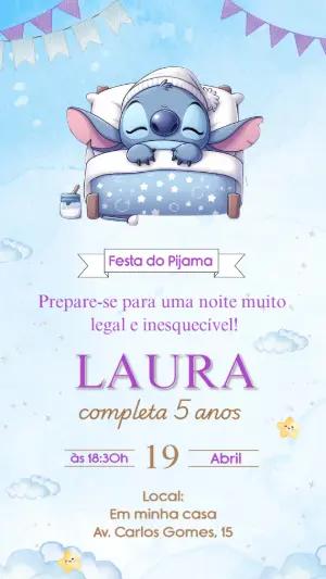Convite Aniversário Festa do Pijama Stitch para Editar Online