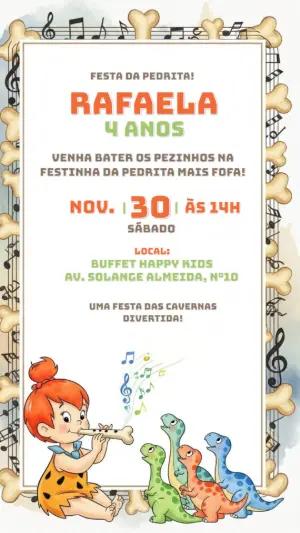 Convite de Aniversário Pedrita Flintstones para Editar e Enviar