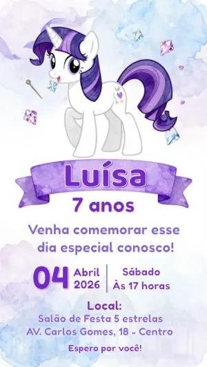 Convite Aniversário Unicórnio Roxo Estilo Aquarela Editável