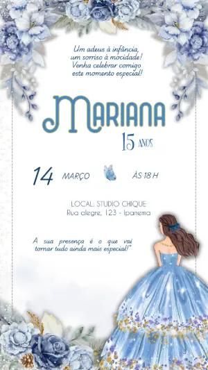 Convite Animado 15 Anos Princesa Azul e Dourado para Editar