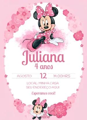 Convite Aniversário Minnie Mouse Rosa para Editar Online