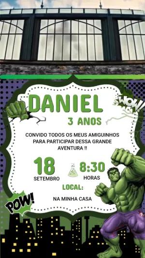 Convite Animado Aniversário Hulk para Editar e Enviar