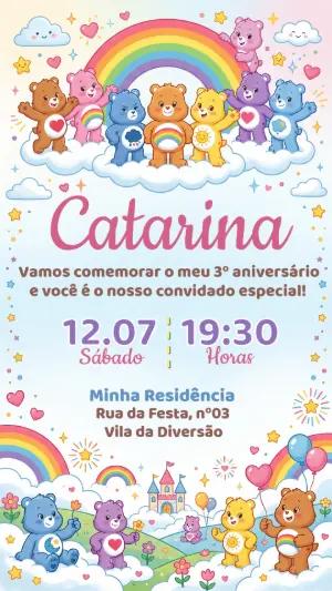 Convite de Aniversário Ursinhos Carinhosos Colorido para Editar