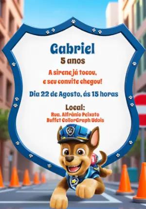 Convite Aniversário Patrulha Canina do Chase para Editar Online
