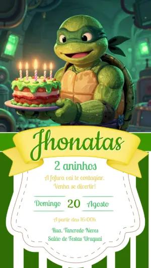Convite de Aniversário Tartaruga Ninja Fofo Editável
